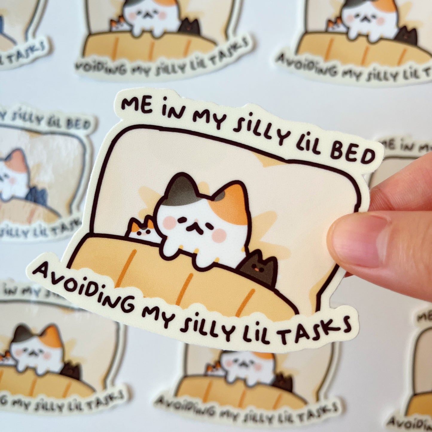 Silly lil bed Cat Vinyl Sticker
