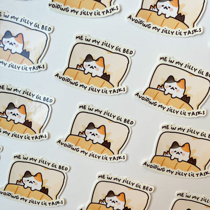 Silly lil bed Cat Vinyl Sticker
