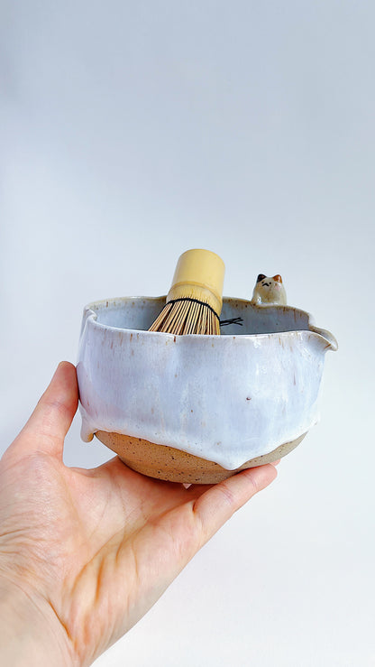 matcha bowl - moon light flower with a kitty 🌕