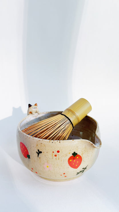 [preorder] matcha bowl - kitty with strawberries 🍓