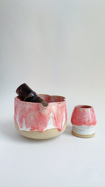 matcha bowl - drippy pink blossom set