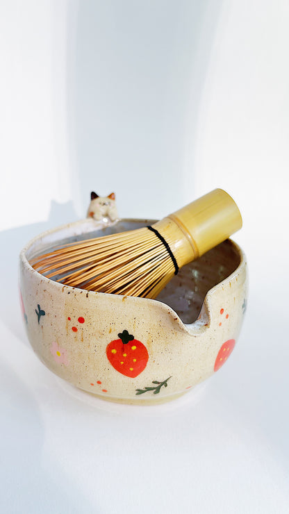 [preorder] matcha bowl - kitty with strawberries 🍓