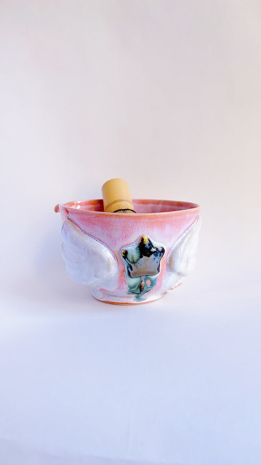 [seconds] magical collection - corrupted pink winged star matcha bowl