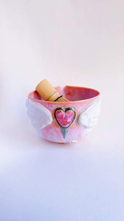 [seconds] magical collection - pink winged heart matcha bowl ii