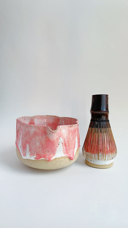 matcha bowl - drippy pink blossom set