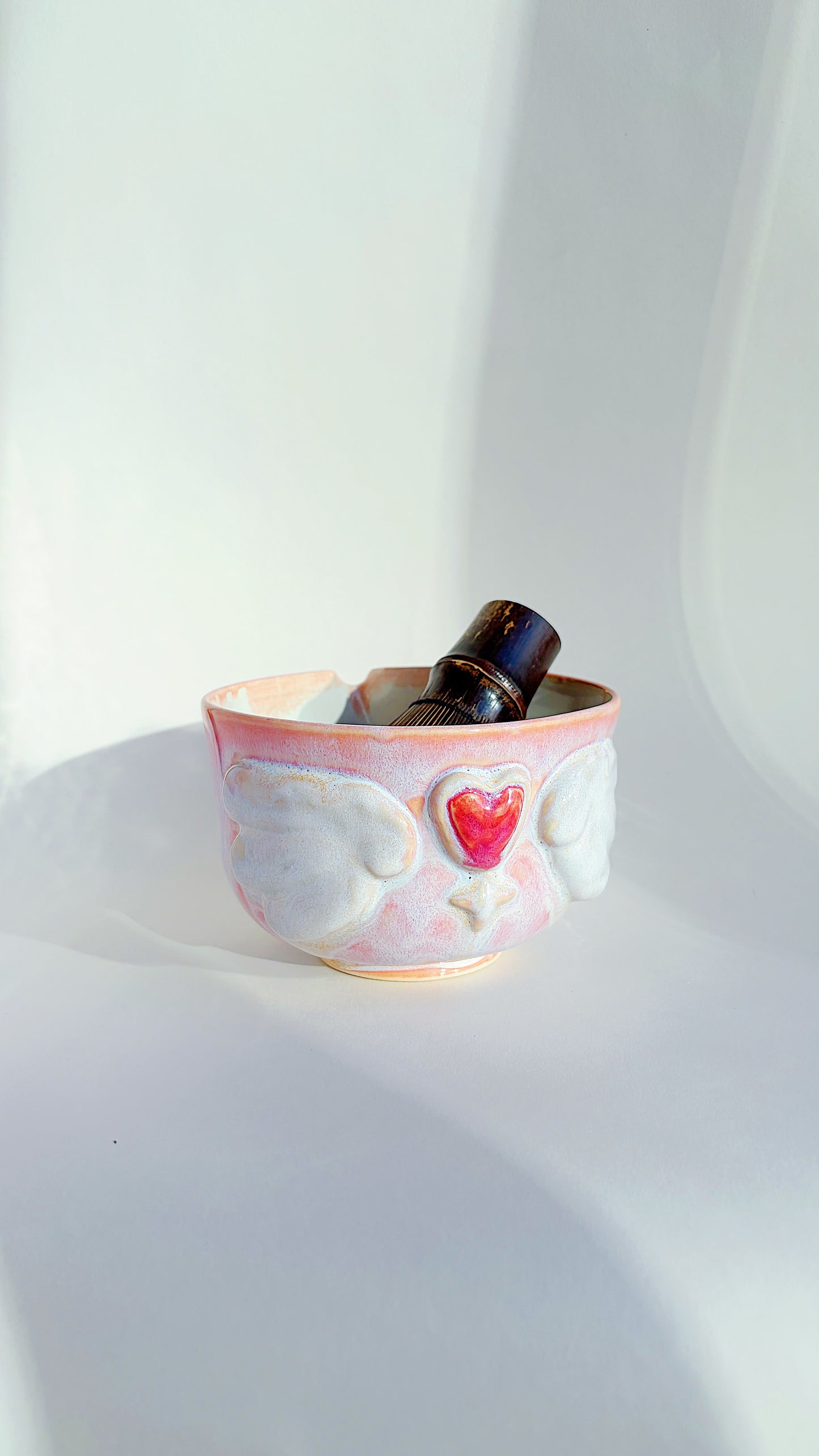 magical collection - pink winged heart matcha bowl i