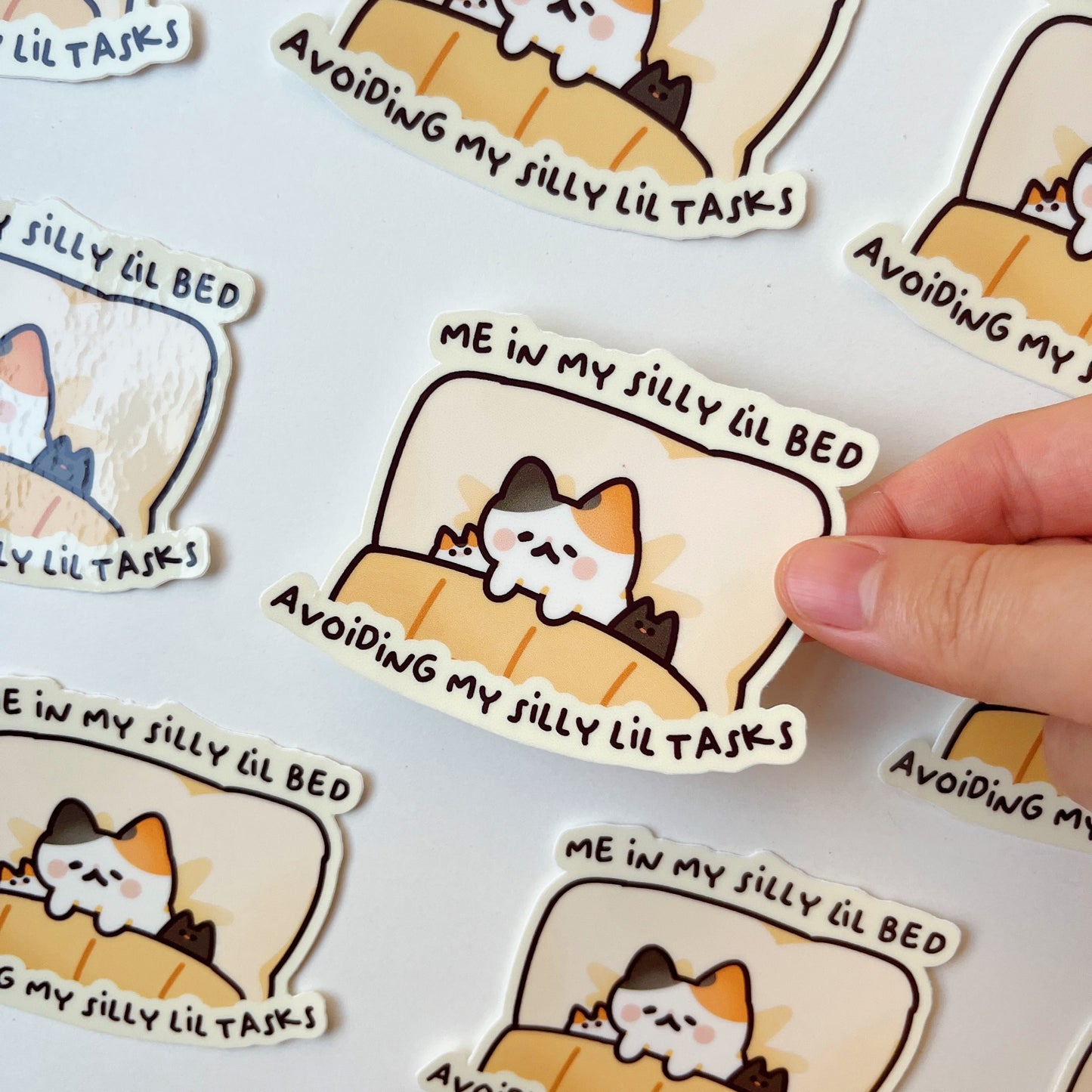 Silly lil bed Cat Vinyl Sticker