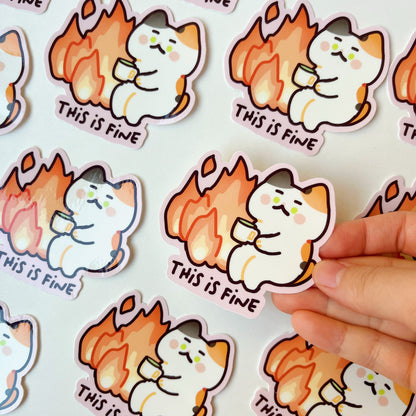 This Is Fine Cat Vinyl Sticker