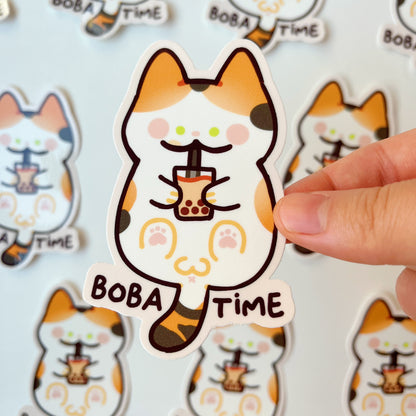 Boba Time Cat Vinyl Sticker
