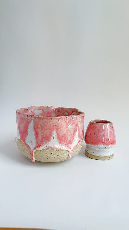 matcha bowl - drippy pink blossom set