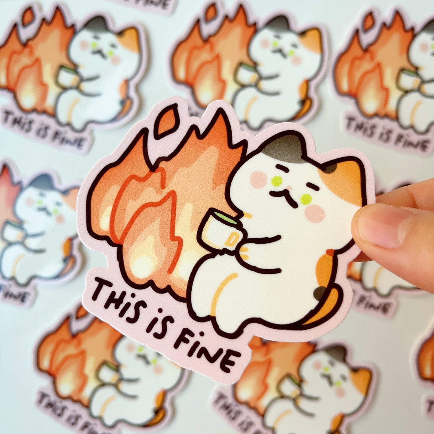 This Is Fine Cat Vinyl Sticker
