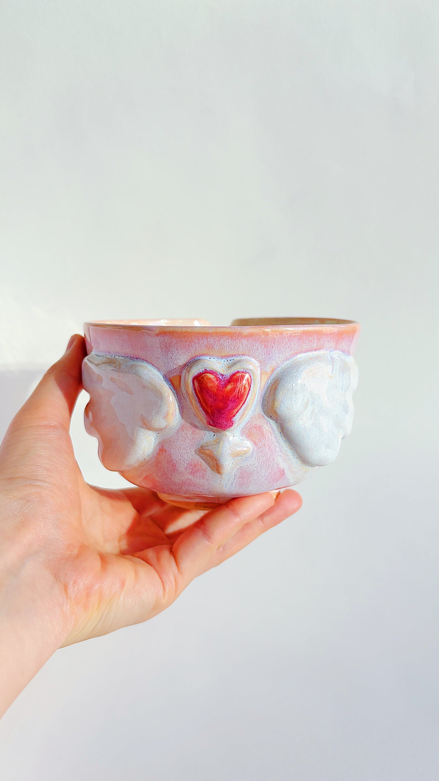 magical collection - pink winged heart matcha bowl i