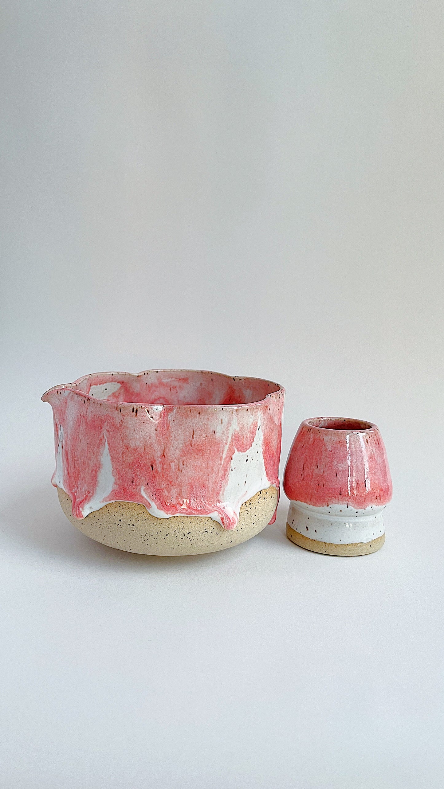 matcha bowl - drippy pink blossom set