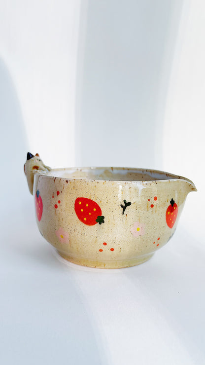 [preorder] matcha bowl - kitty with strawberries 🍓