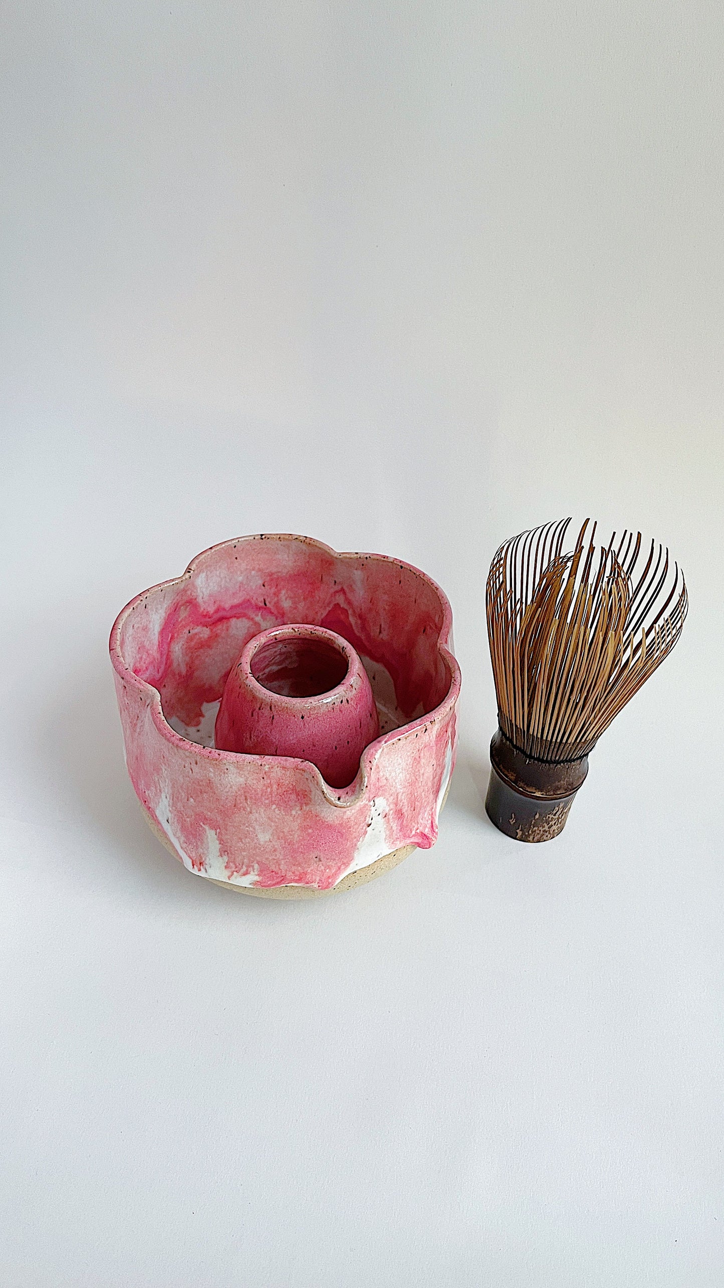 matcha bowl - drippy pink blossom set